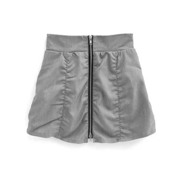 前後兩穿褶皺雙拉鏈半身短裙