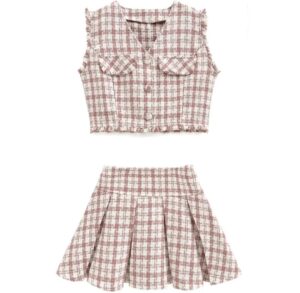 粗花尼格仔馬甲+百褶裙 套裝