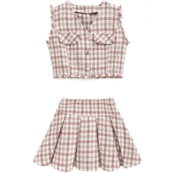 粗花尼格仔馬甲+百褶裙 套裝