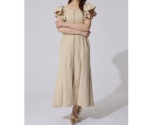 牛仔荷葉袖長款連身裙