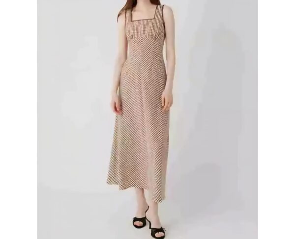 收腰格紋背心連身裙