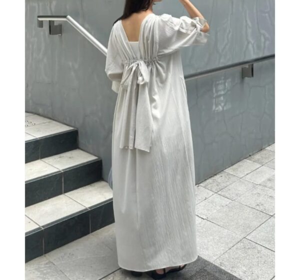 V領蝴蝶結連身裙