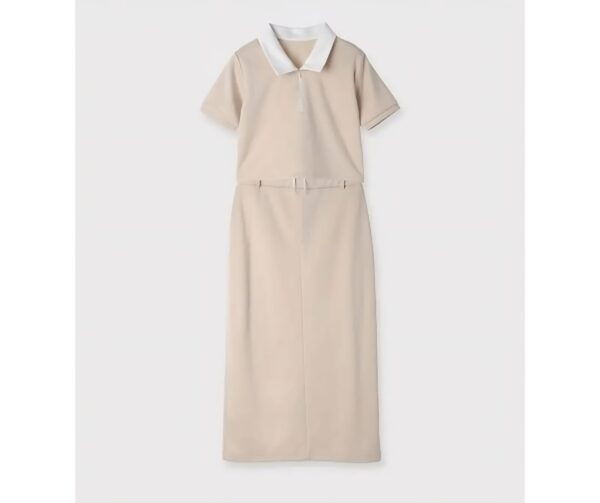 POLO領短袖上衣 + 高腰半身裙 套裝