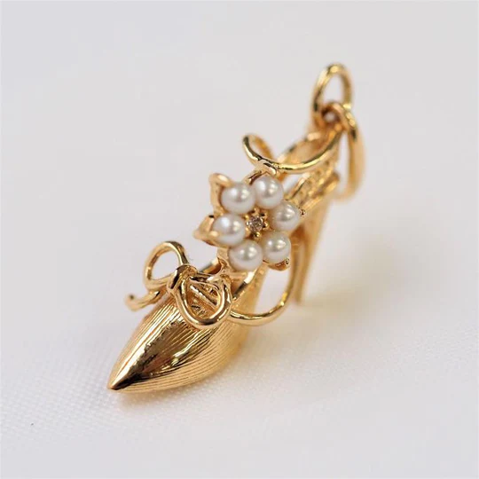 【Made in Japan】K18系列 鑽石 珍珠高跟鞋吊墜