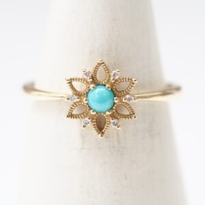 【Made in Japan】K10系列 綠松石鑽石 花戒指