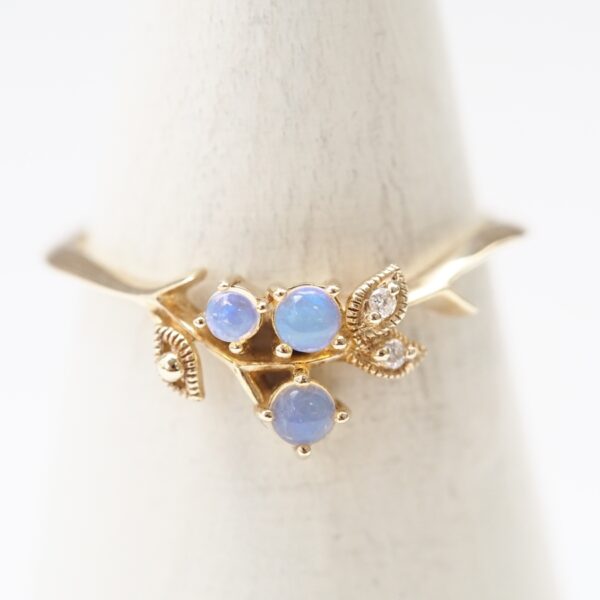 【Made in Japan】K10系列 蛋白石及鑽石森系風格戒指