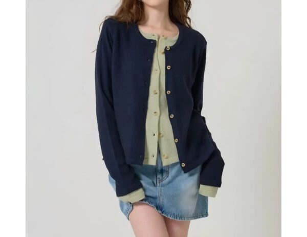 假兩件針織撞色外套