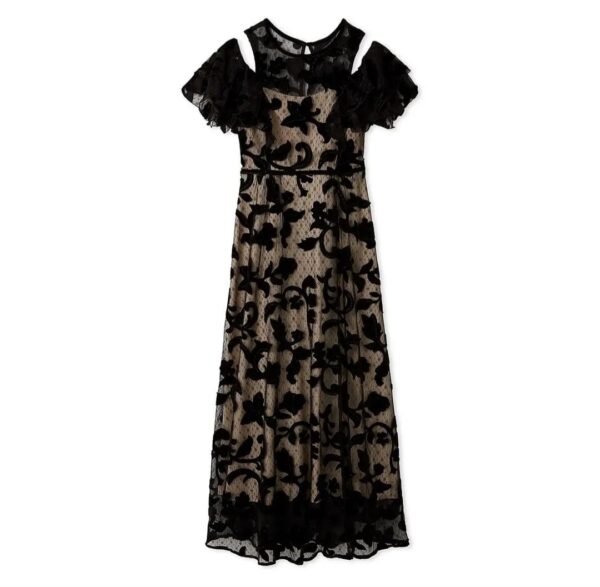 L 2Way 絲絨刺繡連身裙