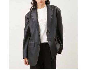 復古寬鬆休閒人造皮西裝外套