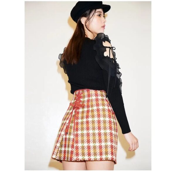 復古綁帶高腰A字短裙褲
