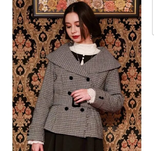 絲絨胡桃木鈕扣復古外套