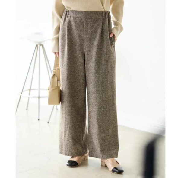 羊毛混紡粗花尼闊腳褲