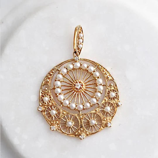 【Made in Japan】K18系列 鑽石與珍珠 天文觀測 吊墜