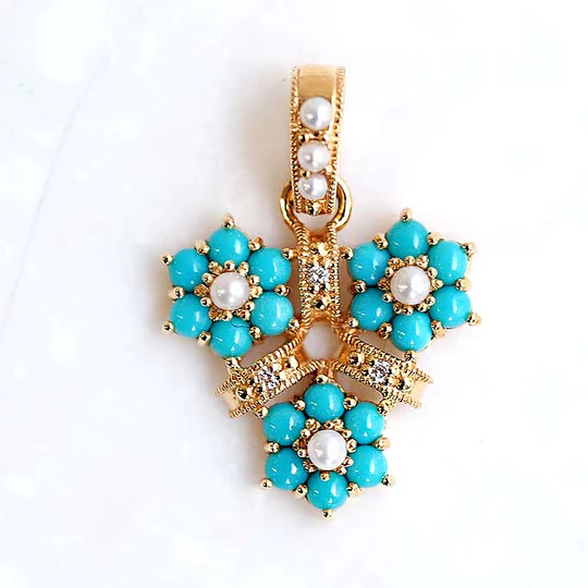 【Made in Japan】K18系列 綠松石 花吊墜