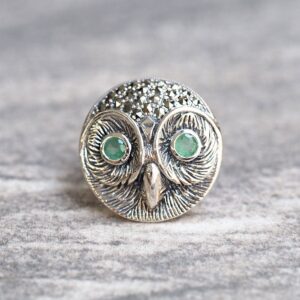 【Made in Japan】Emerald 貓頭鷹 胸針