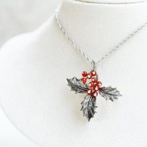 【Made in Japan】紅瑪瑙冬青吊墜胸針