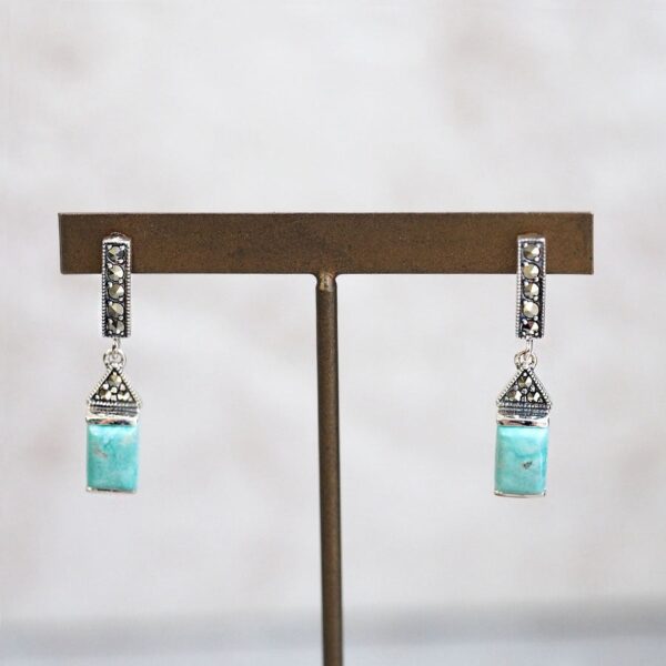 202E0377-BTQ_01 【Made in Japan】SV系列 綠松石長方形耳環/夾耳環