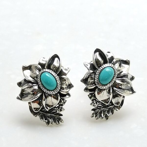 202E0479-TQ_01 【Made in Japan】SV系列 綠松石花卉耳環/耳夾