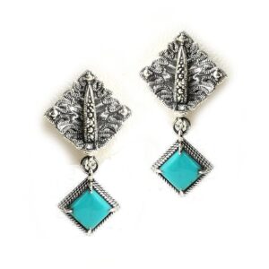 【Made in Japan】SV系列 綠松石方形耳環/夾耳環