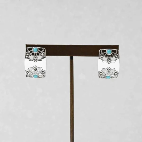 202E0598-TQ_01 【Made in Japan】SV 綠松石河流蕾絲耳環/夾耳環