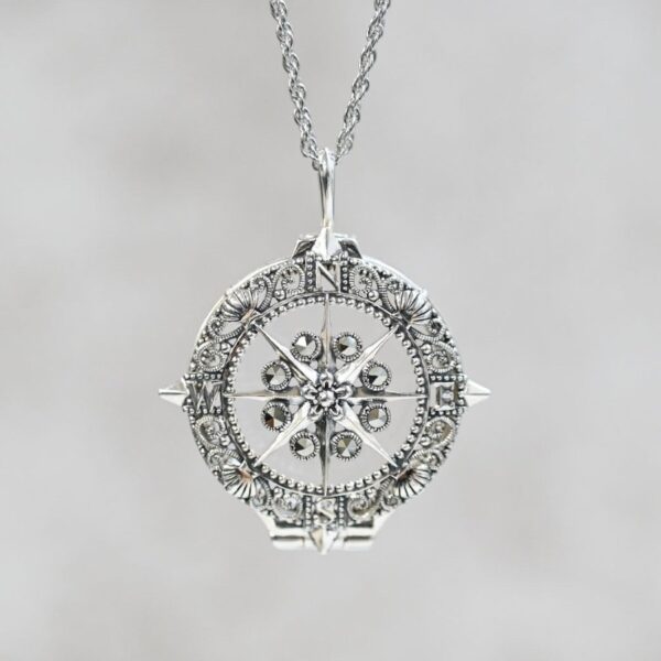 【Made in Japan】Marcasite 指南針 放大鏡 吊墜