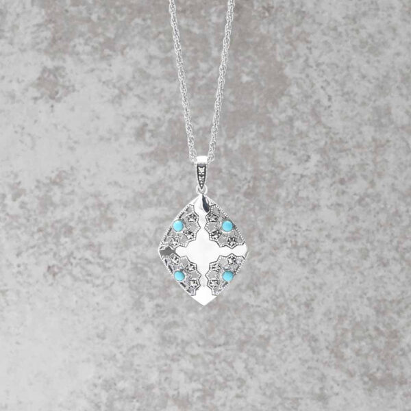 【Made in Japan】SV 綠松石河流花邊吊墜