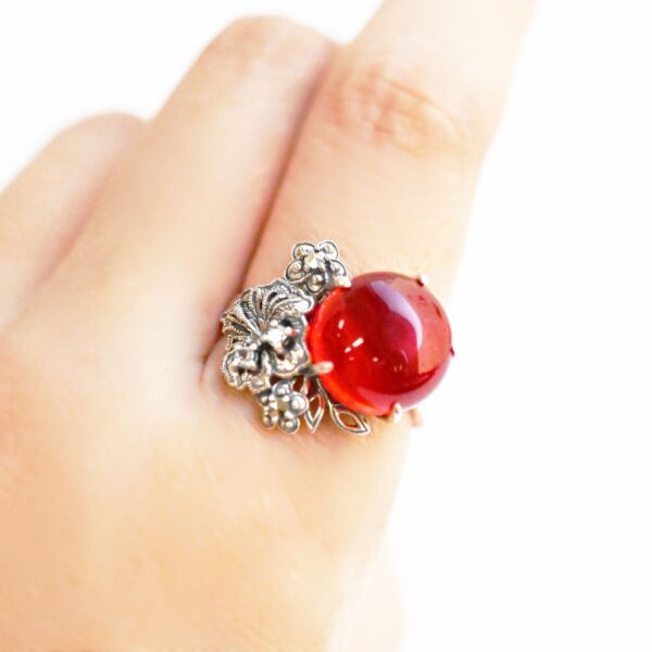 202R1106-TY_04 【Made in Japan】紅琥珀 木槿 戒指