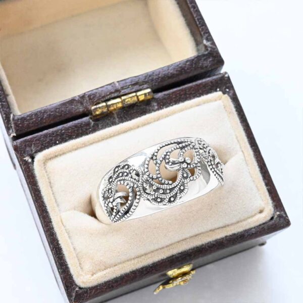 202R1123_02 【Made in Japan】SV 馬魯卡石 河景蕾絲圓頂戒指