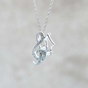 【Made in Japan】SV 馬爾卡石與珍珠 音符 吊墜胸針