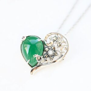 【Made in Japan】SV 綠瑪瑙 粉紅碧璽 心形胸針