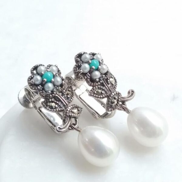 【Made in Japan】SV系列 綠松石同珍珠耳環/耳夾