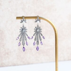 【Made in Japan】紫水晶與珍珠 天使之梯 耳環/耳夾