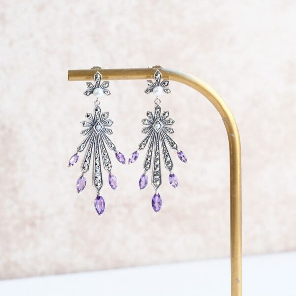 204E0627-AMF_02 【Made in Japan】紫水晶與珍珠 天使之梯 耳環/耳夾