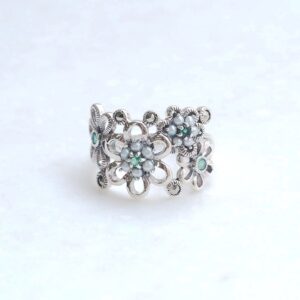 【Made in Japan】祖母綠及珍珠 花開戒指