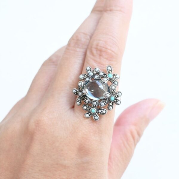 204R0396-BT_04 【Made in Japan】天藍色托帕石及綠松石戒指