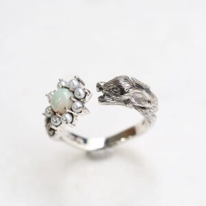 【Made in Japan】SV系列蛋白石珍珠 小兔子和花 開口戒指