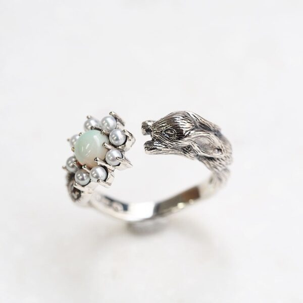 【Made in Japan】SV系列蛋白石珍珠 小兔子和花 開口戒指