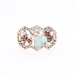 【Made in Japan】SV 石榴石 珍珠 小鳥 戒指