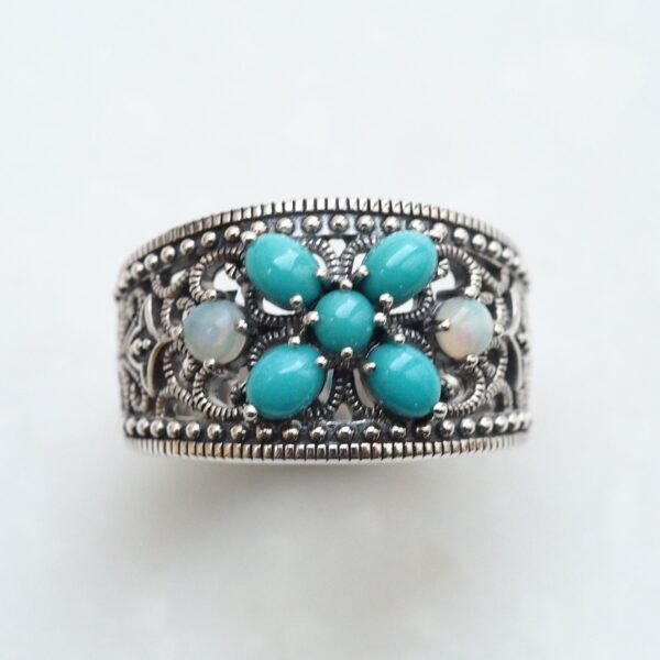 【Made in Japan】綠松石 蛋白石 阿拉伯花紋戒指