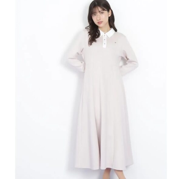 拼色翻領高衣連身裙