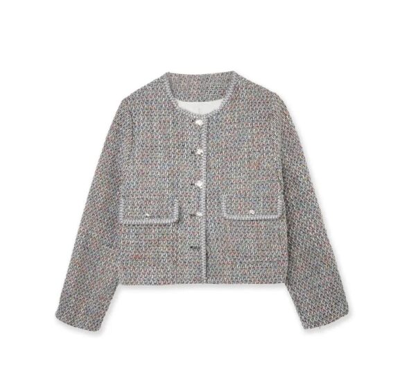 粗花尼圓領通勤保暖小香風短外套