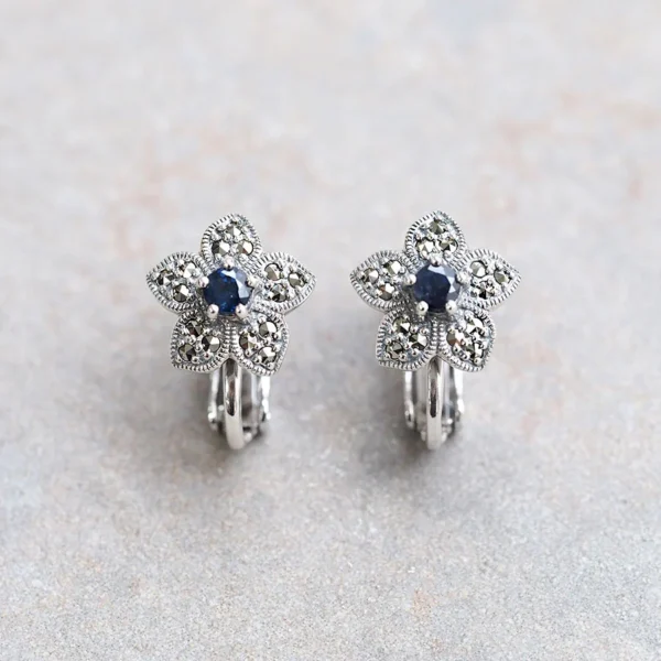 【Made in Japan】 SV系列 藍寶石 經典花朵 耳環/夾式耳環