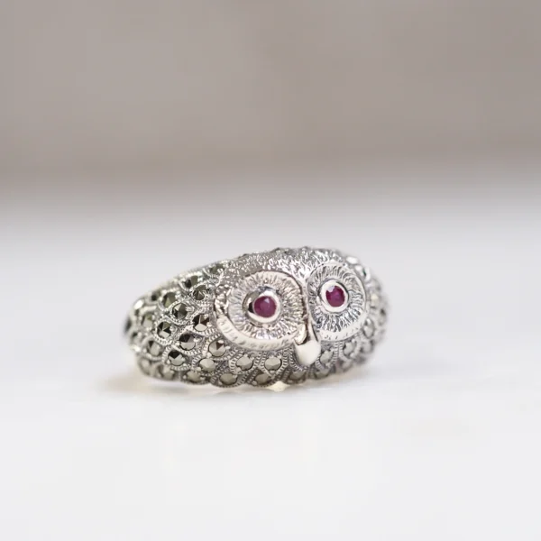 202R0107-RB_02 【Made in Japan】 SV系列 紅寶石同馬塞克石 貓頭鷹 戒指