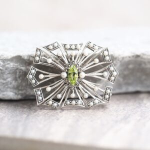 【Made in Japan】 SV系列 橄欖石＆珍珠籽 鑲嵌吊墜胸針