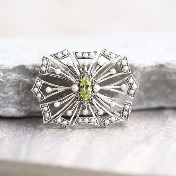 【Made in Japan】 SV系列 橄欖石＆珍珠籽 鑲嵌吊墜胸針