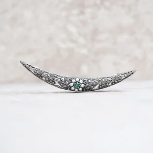 204C1202-EMF_01 【Made in Japan】 SV系列 祖母綠同珍珠 三日月 吊墜胸針