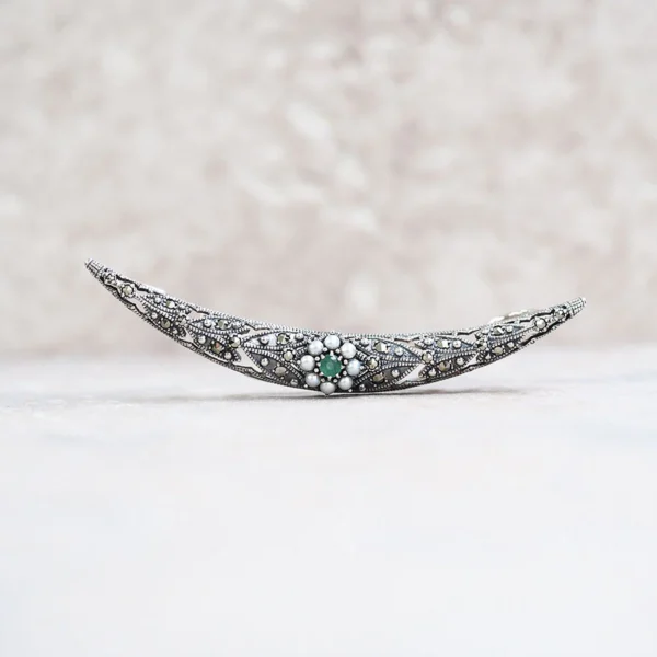 【Made in Japan】 SV系列 祖母綠同珍珠 三日月 吊墜胸針