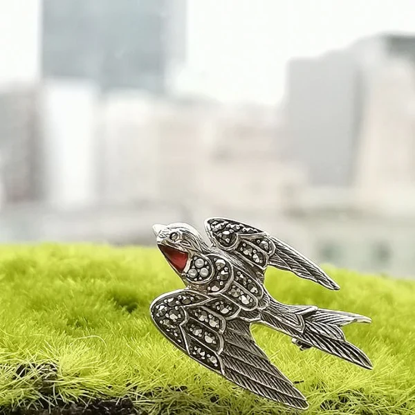 204C1212-CNC_06 【Made in Japan】 SV系列 紅瑪瑙 飛天燕子 吊墜/胸針