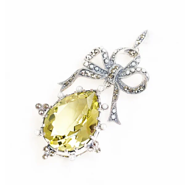 【Made in Japan】 SV系列 檸檬黃水晶＆珍珠 露伊兒絲帶 吊墜