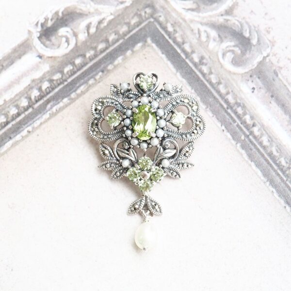 【Made in Japan】 SV系列 橄欖石＆珍珠 祕密心形吊墜